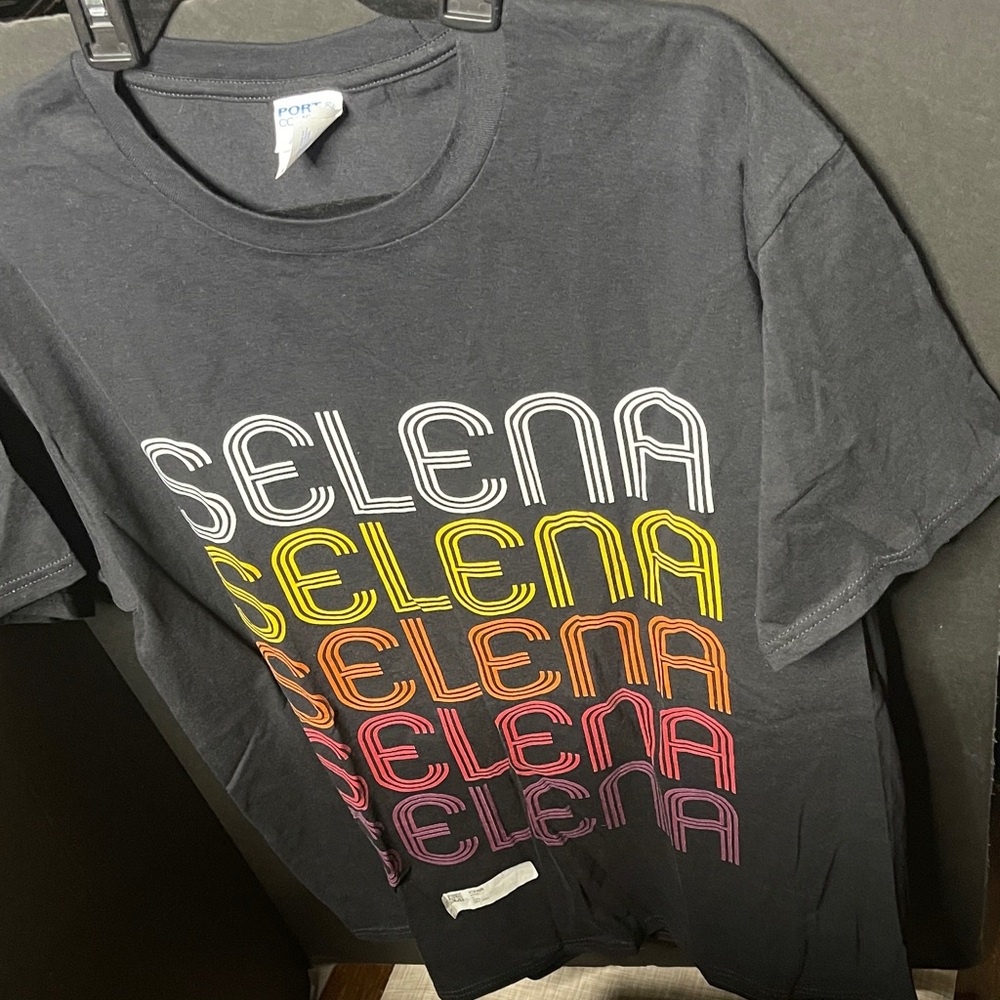 New Iconic Selena Black Graphic T-Shirt with Multicolor Text